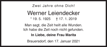 Traueranzeige von Werner Leiendecker von Siegener Zeitung