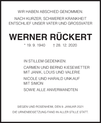 Traueranzeige von Werner Rückert von Siegener Zeitung