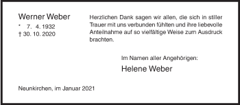 Traueranzeige von Werner Weber von Siegener Zeitung