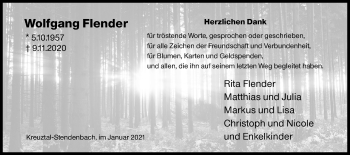 Traueranzeige von Wolfgang Flender von Siegener Zeitung