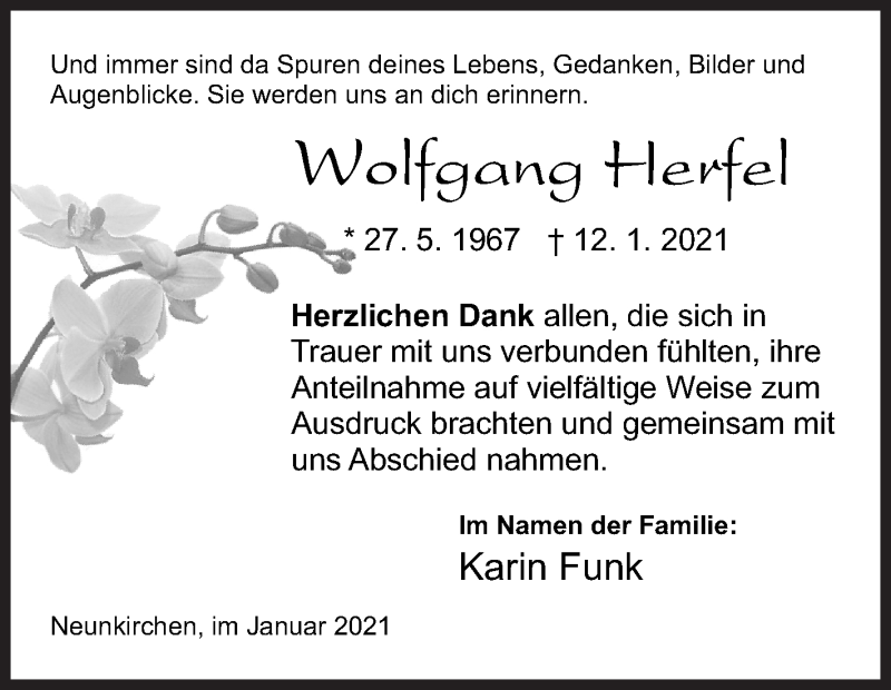  Traueranzeige für Wolfgang Herfel vom 30.01.2021 aus Siegener Zeitung