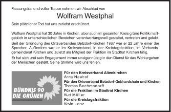 Traueranzeige von Wolfram Westphal von Siegener Zeitung