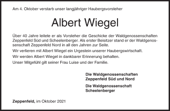 Traueranzeige von Albert Wiegel von Siegener Zeitung