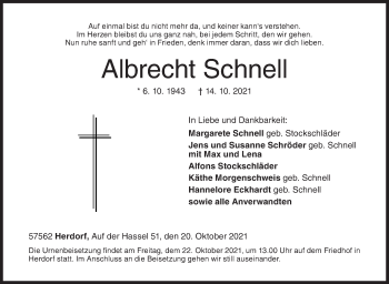 Traueranzeige von Albrecht Schnell von Siegener Zeitung