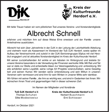 Traueranzeige von Albrecht Schnell von Siegener Zeitung