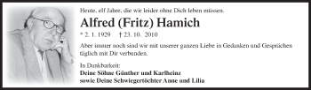 Traueranzeige von Alfred Hamich von Siegener Zeitung