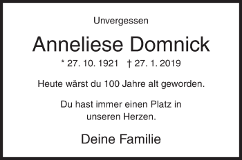 Traueranzeige von Anneliese Domnick von Siegener Zeitung