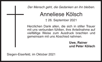 Traueranzeige von Anneliese Kölsch von Siegener Zeitung