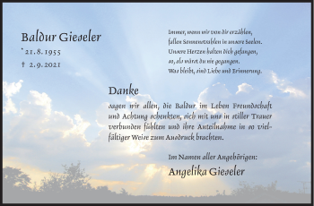Traueranzeige von Baldur Gieseler von Siegener Zeitung