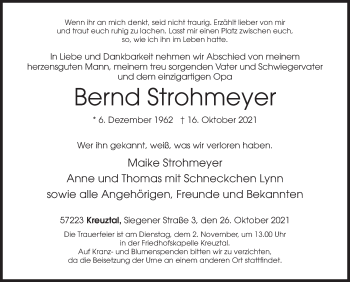 Traueranzeige von Bernd Strohmeyer von Siegener Zeitung