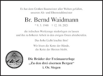 Traueranzeige von Bernd Waidmann von Siegener Zeitung