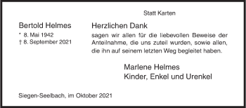 Traueranzeige von Bertold Helmes von Siegener Zeitung