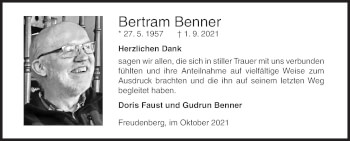 Traueranzeige von Bertram Benner von Siegener Zeitung