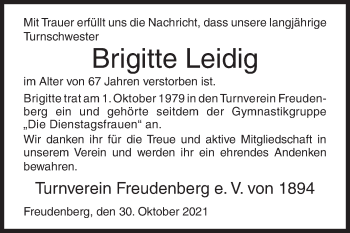 Traueranzeige von Brigitte Leidig von Siegener Zeitung