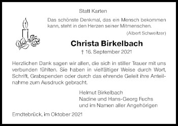 Traueranzeige von Christa Birkelbach von Siegener Zeitung
