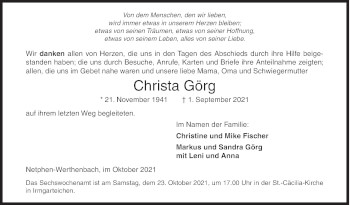 Traueranzeige von Christa Görg von Siegener Zeitung