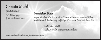 Traueranzeige von Christa Muhl von Siegener Zeitung