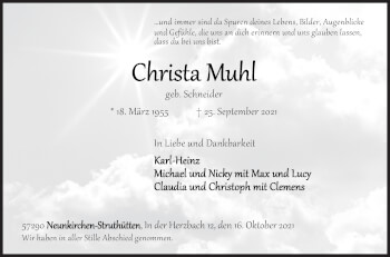 Traueranzeige von Christa Muhl von Siegener Zeitung