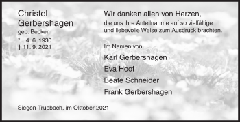 Traueranzeige von Christel Gerbershagen von Siegener Zeitung