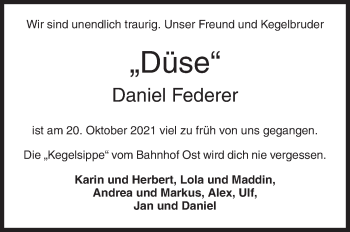 Traueranzeige von Daniel Federer von Siegener Zeitung