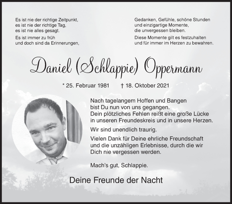  Traueranzeige für Daniel Oppermann vom 21.10.2021 aus Siegener Zeitung