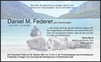 Traueranzeige von Daniel M. Federer von Siegener Zeitung