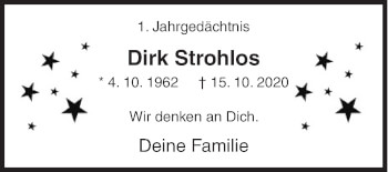 Traueranzeige von Dirk Strohlos von Siegener Zeitung