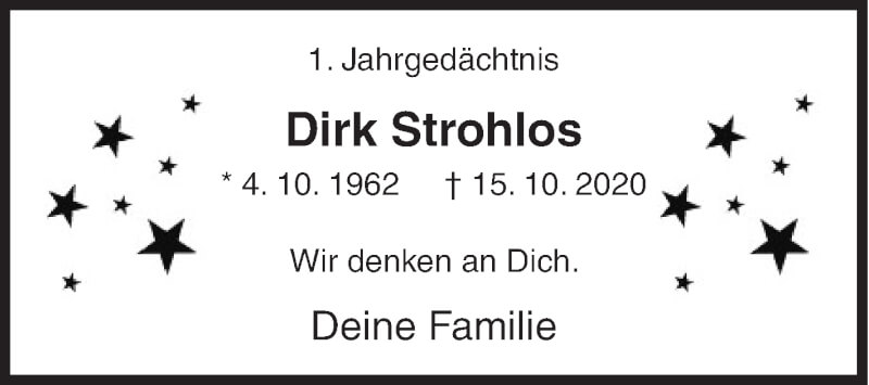  Traueranzeige für Dirk Strohlos vom 15.10.2021 aus Siegener Zeitung