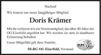 Traueranzeige von Doris Krämer von Siegener Zeitung