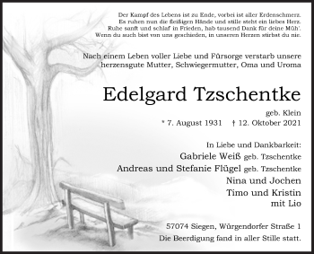 Traueranzeige von Edelgard Tzschentke von Siegener Zeitung