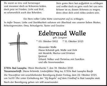 Traueranzeige von Edeltraud Walle von Siegener Zeitung