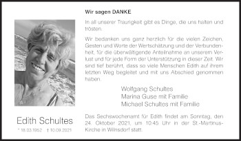 Traueranzeige von Edith Schultes von Siegener Zeitung