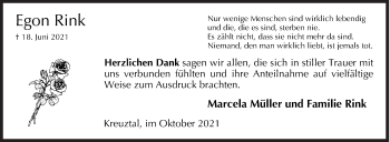 Traueranzeige von Egon Rink von Siegener Zeitung