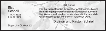Traueranzeige von Else Schnell von Siegener Zeitung