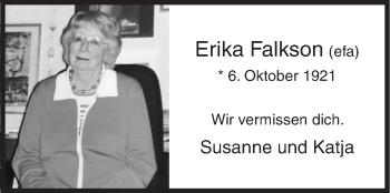 Traueranzeige von Erika Falkson von Siegener Zeitung