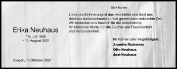 Traueranzeige von Erika Neuhaus von Siegener Zeitung