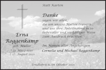 Traueranzeige von Erna Roggenkamp von Siegener Zeitung