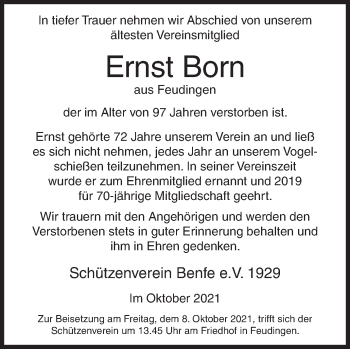Traueranzeige von Ernst Born von Siegener Zeitung