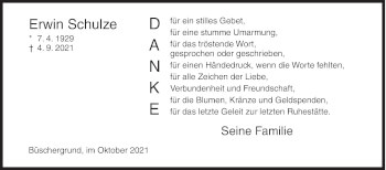 Traueranzeige von Erwin Schulze von Siegener Zeitung