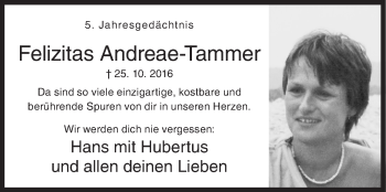 Traueranzeige von Felizitas Andreae-Tammer von Siegener Zeitung