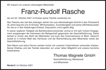 Traueranzeige von Franz-Rudolf Rasche von Siegener Zeitung