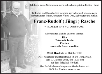 Traueranzeige von Franz-Rudolf Rasche von Siegener Zeitung
