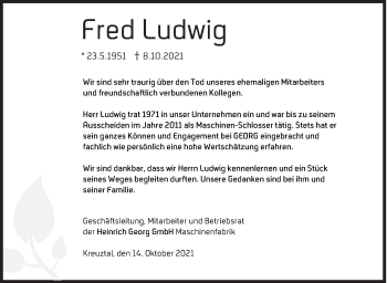 Traueranzeige von Fred Ludwig von Siegener Zeitung