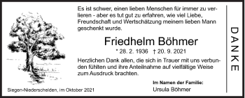 Traueranzeige von Friedhelm Böhmer von Siegener Zeitung