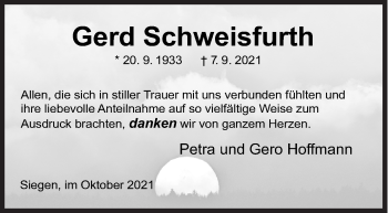 Traueranzeige von Gerd Schweisfurth von Siegener Zeitung