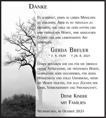 Traueranzeige von Gerda Breuer von Siegener Zeitung