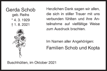 Traueranzeige von Gerda Schob von Siegener Zeitung