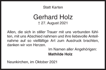 Traueranzeige von Gerhard Holz von Siegener Zeitung