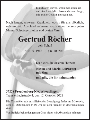 Traueranzeige von Gertrud Röcher von Siegener Zeitung