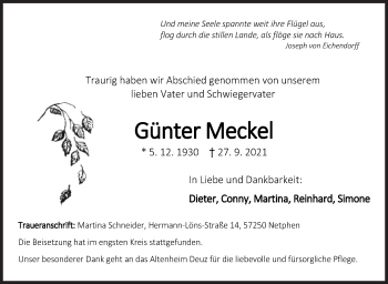 Traueranzeige von Günter Meckel von Siegener Zeitung